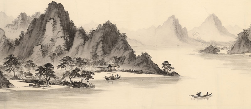 复古的古代山水水墨画远山近水黑白画,高清,摄影图,摄影图片,图片大全,摄影图免费下载